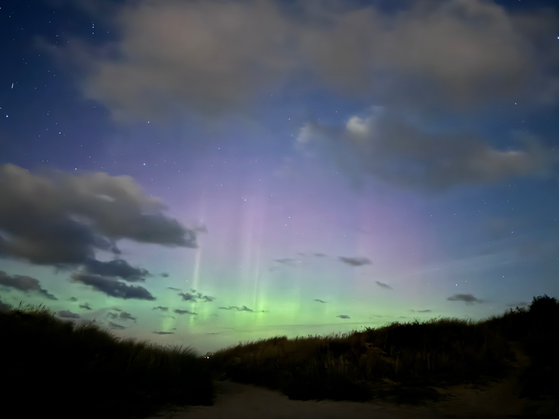 Nordlys over klitterne ved Skagen